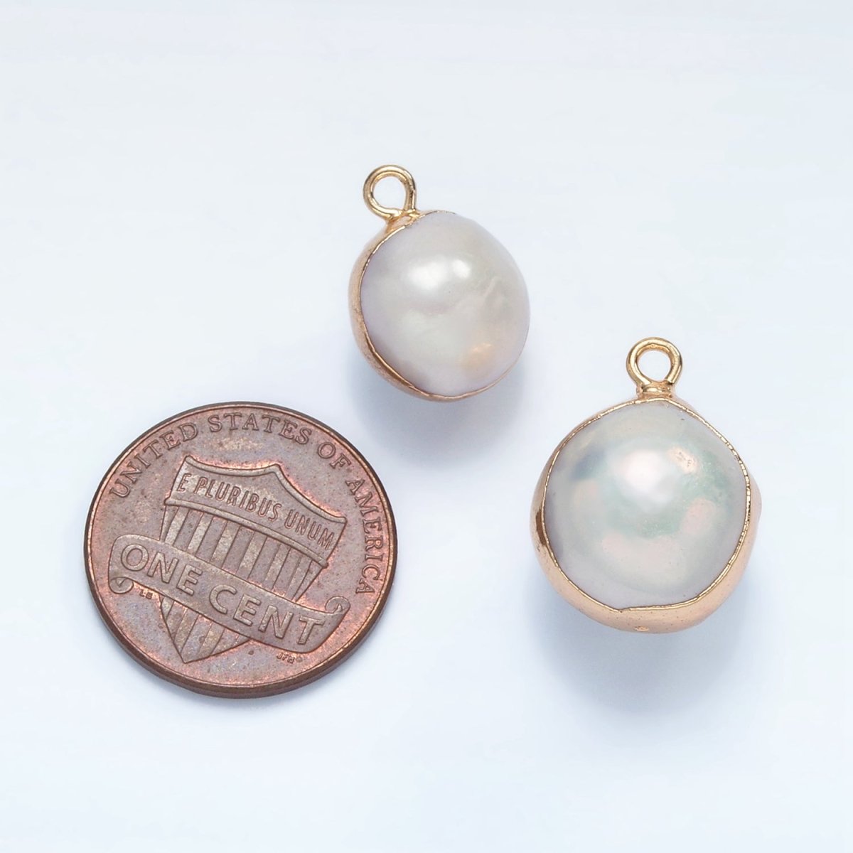 16K Gold Filled Round Freshwater Pearl Foil Bezel Charm | P1757 - DLUXCA