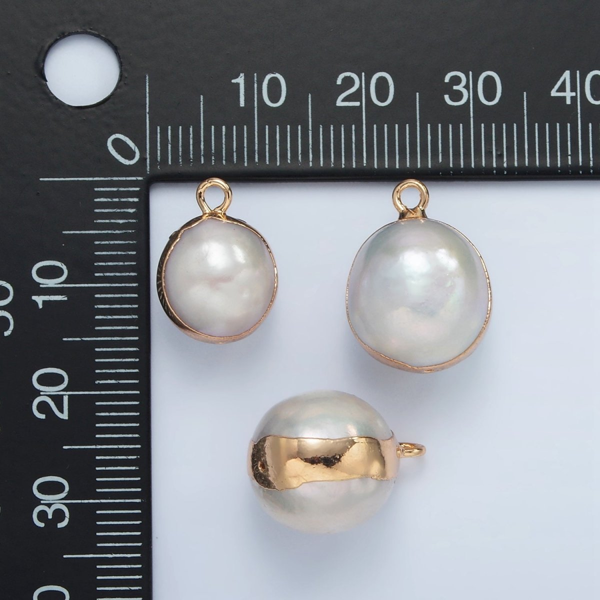 16K Gold Filled Round Freshwater Pearl Foil Bezel Charm | P1757 - DLUXCA