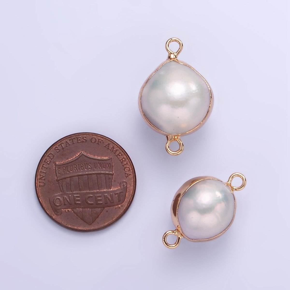 16K Gold Filled Round Freshwater Pearl Foil Bezel Connector | P1857 - DLUXCA