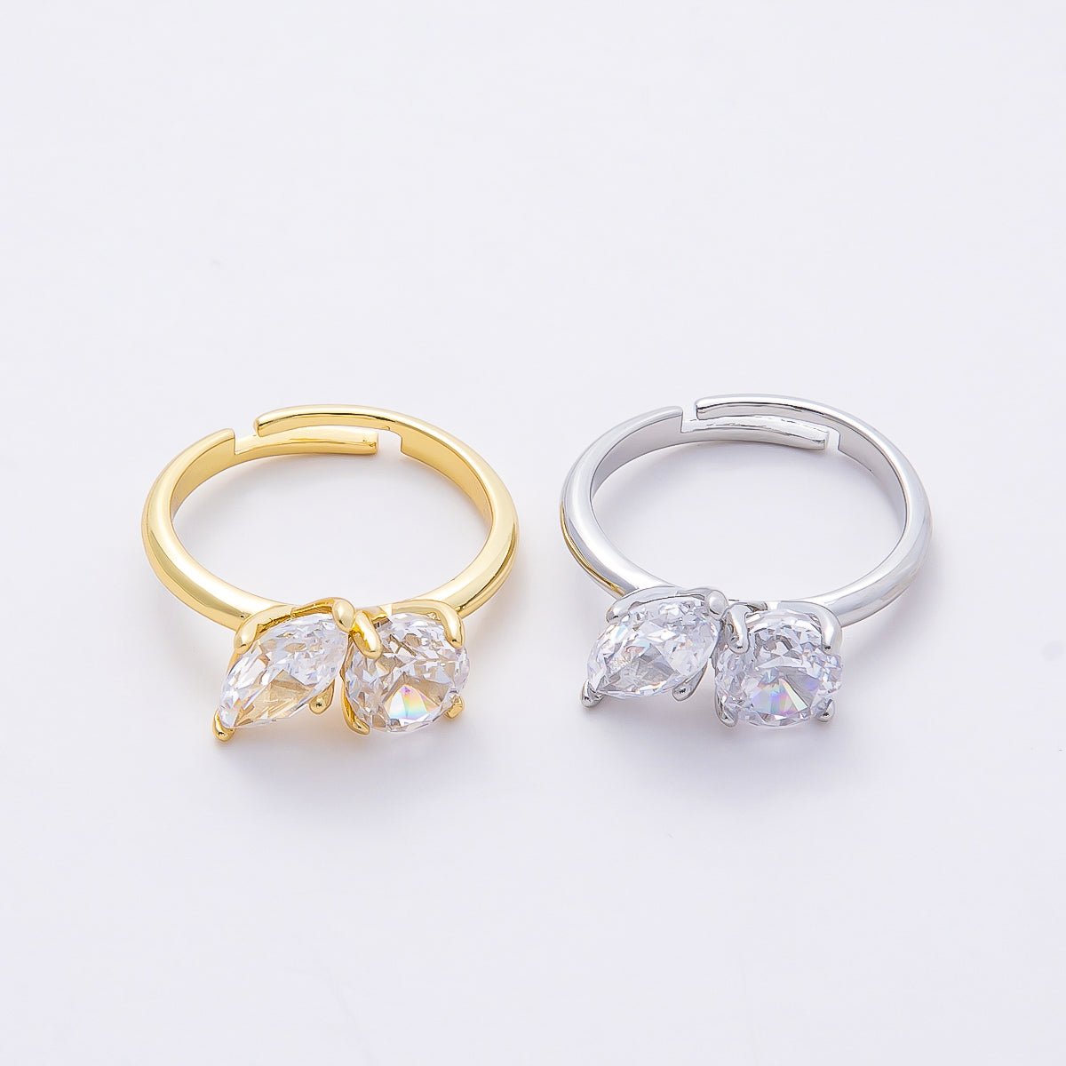 16K Gold Filled Round Marquise CZ Solitaire Adjustable Ring in Gold & Silver | Rings - 00094 Rings - 00095 - DLUXCA