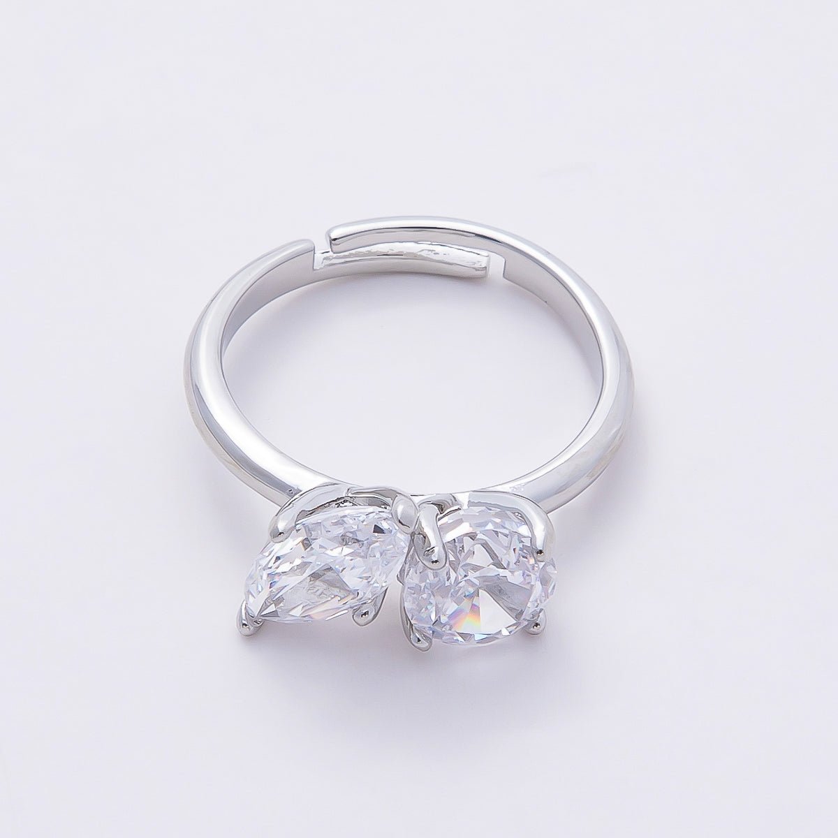 16K Gold Filled Round Marquise CZ Solitaire Adjustable Ring in Gold & Silver | Rings - 00094 Rings - 00095 - DLUXCA