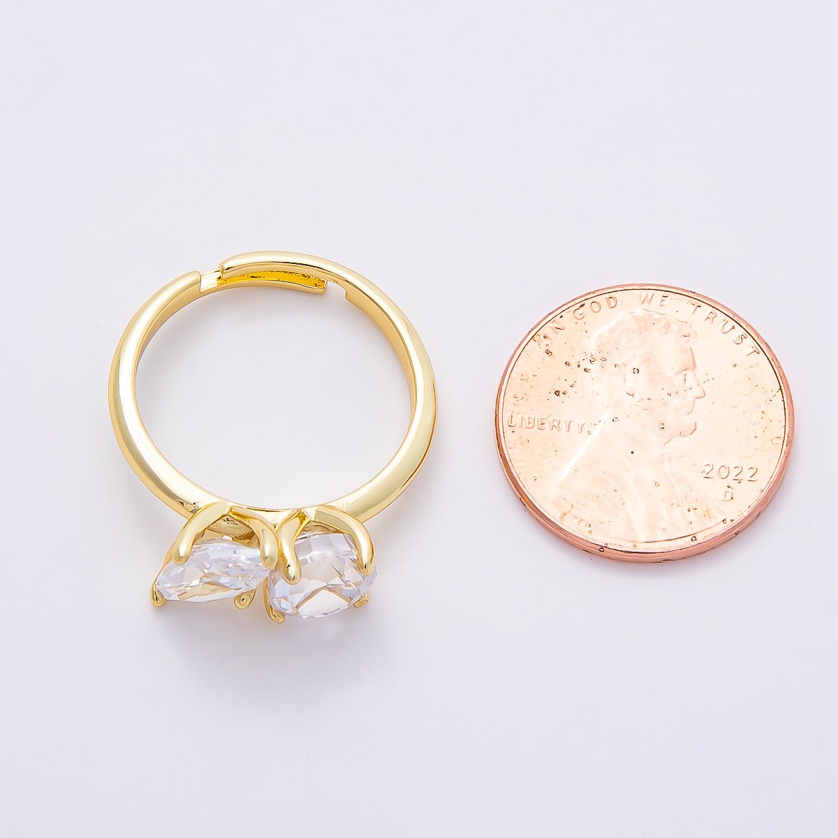 16K Gold Filled Round Marquise CZ Solitaire Adjustable Ring in Gold & Silver | Rings - 00094 Rings - 00095 - DLUXCA