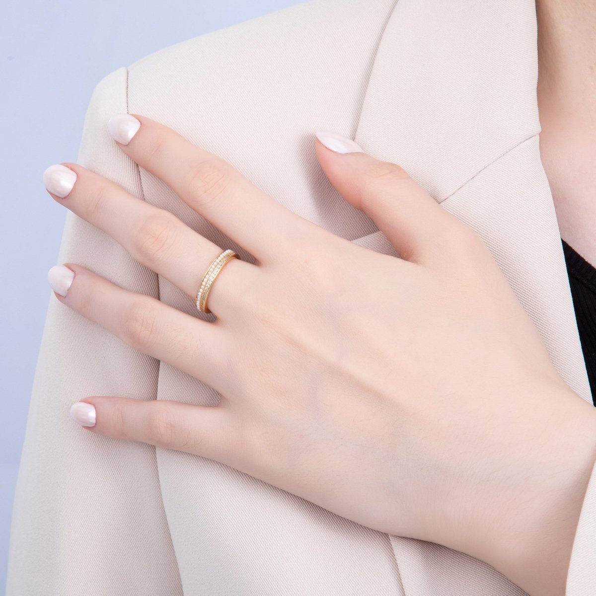 16K Gold Filled Shell Pearl Micro Paved CZ Double Lined Ring | Rings - 00063 - DLUXCA