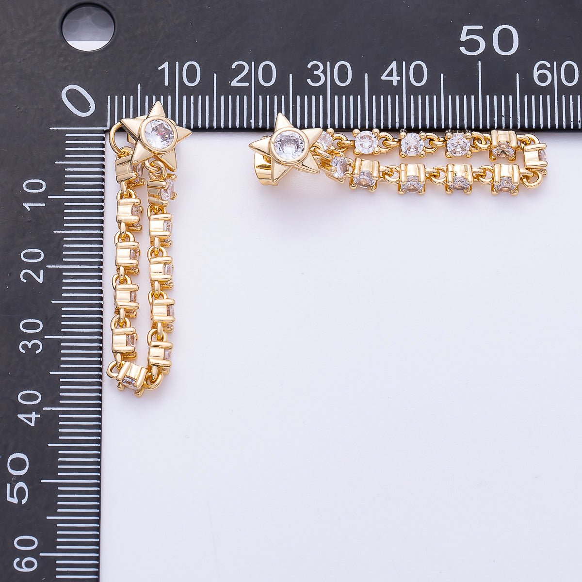 16K Gold Filled Shell Pearl Micro Paved CZ Drop Star Tassel Statement Stud Earrings | Earrings - 00299 - DLUXCA