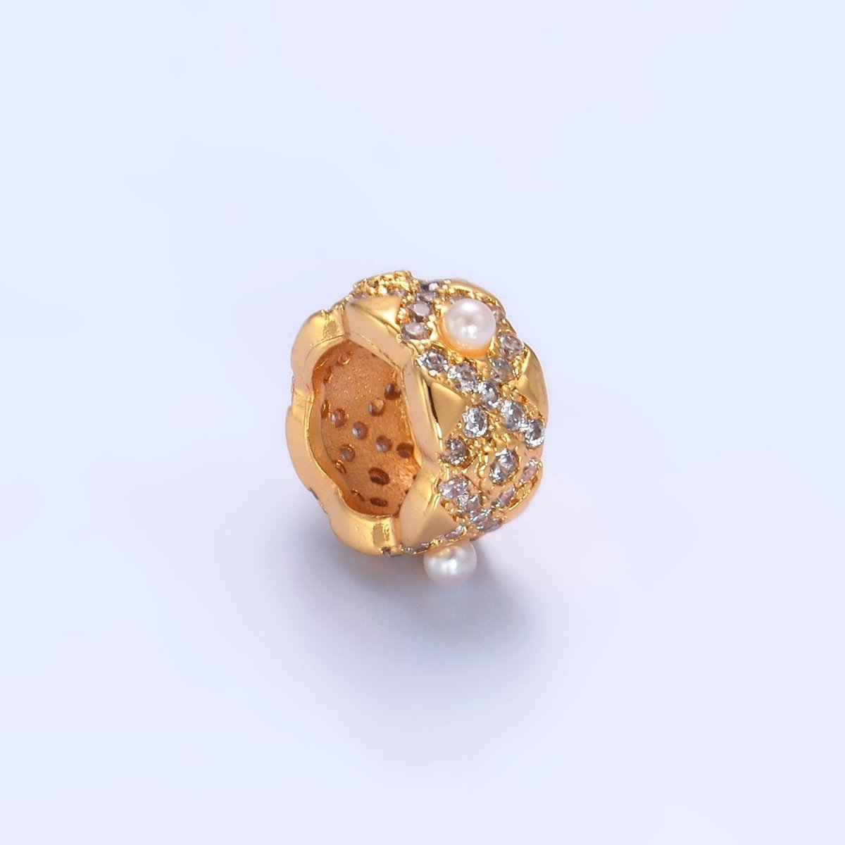 16K Gold Filled Shell Pearl Micro Paved CZ Geometric Rhondelle Bead | B136 - DLUXCA