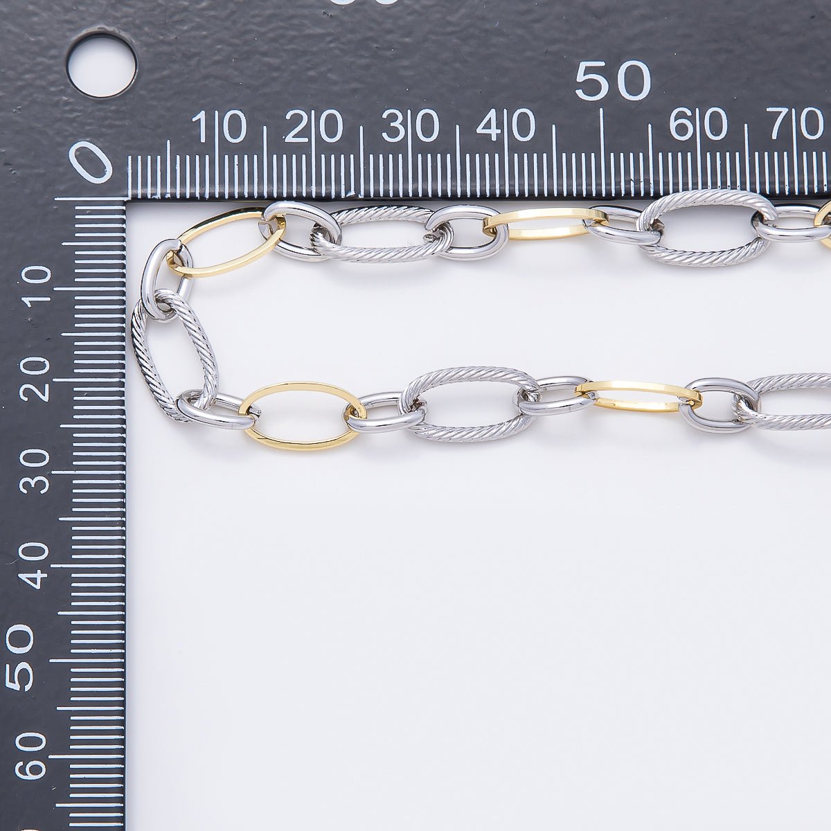 16K Gold Filled Silver Ribbed Oval Mixed Metal Unfinished Chain by Yard | Roll-01878 - DLUXCA