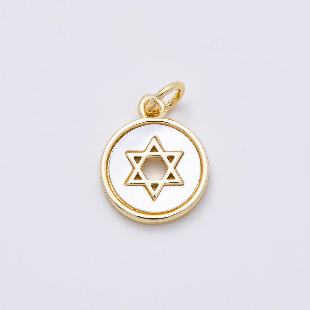 16K Gold Filled Star of David Shell Pearl Open Round Charm | Charms-01105 - DLUXCA