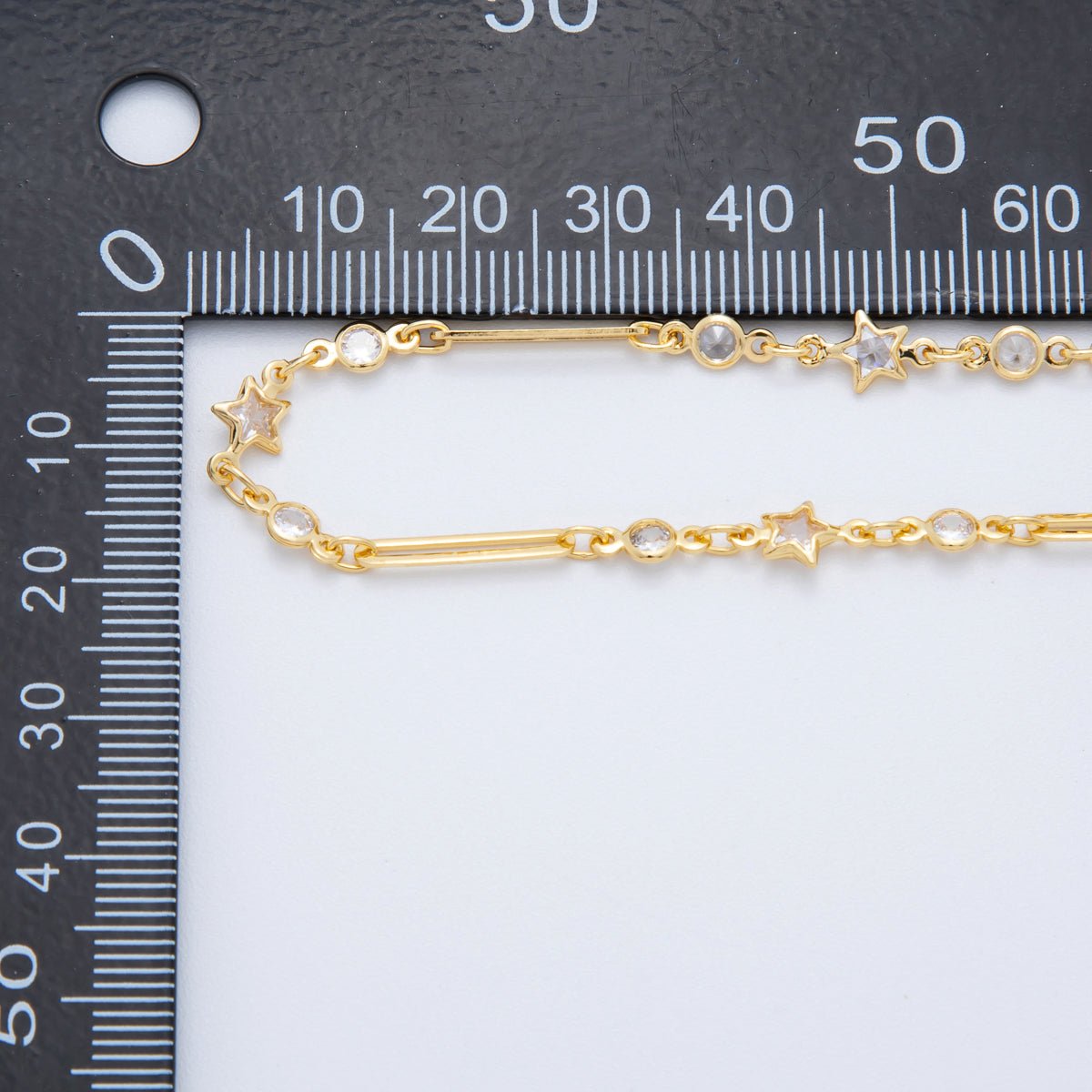 16K Gold Filled Star Round Bezel CZ Paperclip Unfinished Chain by Yard | Roll - 1616 - DLUXCA