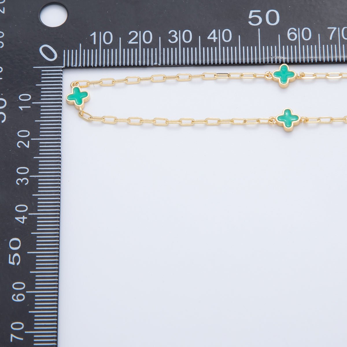 16K Gold Filled Teal Blue Quatrefoil Enamel Paperclip Unfinished Chain by Yard | Roll - 1599 - DLUXCA