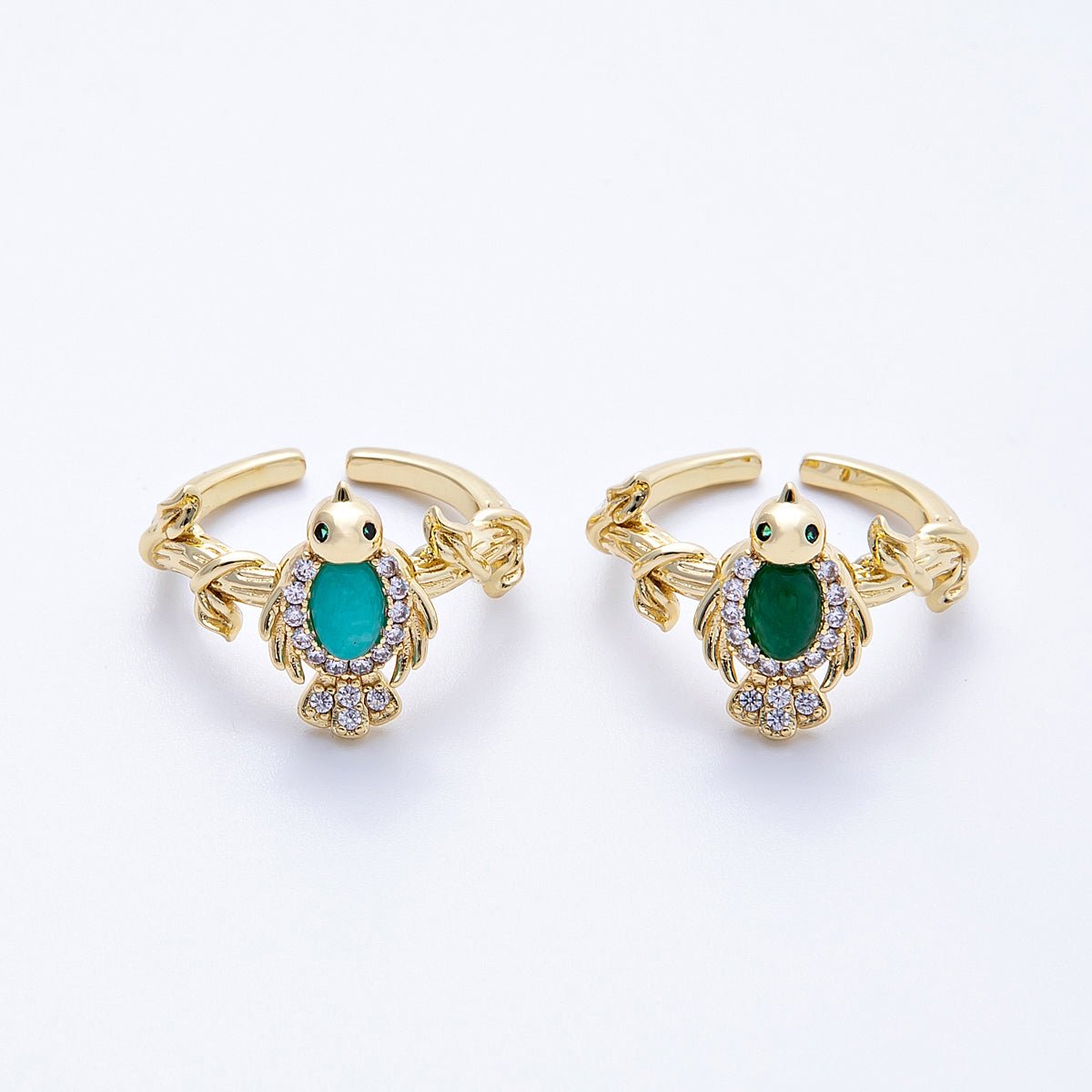 16K Gold Filled Teal, Green CZ Micro Paved CZ Bird Lead Nature Ring | Rings - 00046 Rings - 00047 - DLUXCA