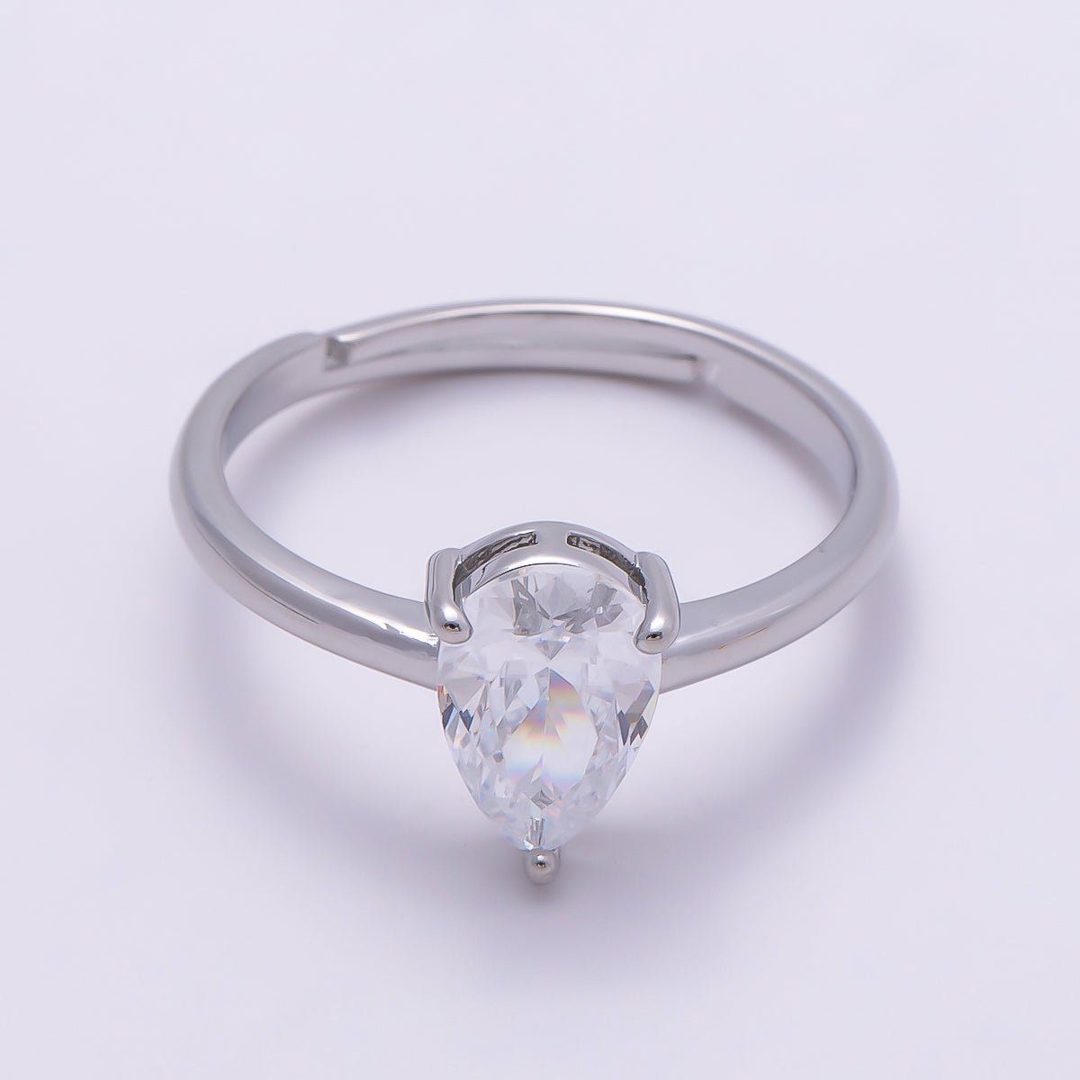 16K Gold Filled Teardrop CZ Solitaire Adjustable Ring in Gold & Silver | Rings-00136 Rings-00137 - DLUXCA
