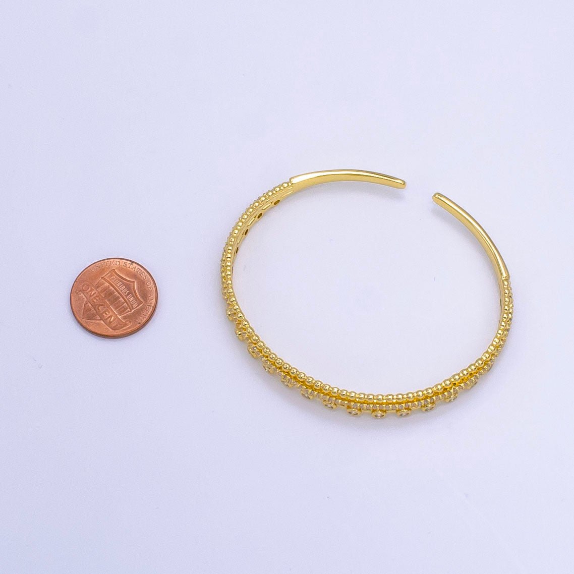16K Gold Filled Triple Band Bubble CZ Micro Paved Cuff Bracelet | WA-2509 - DLUXCA