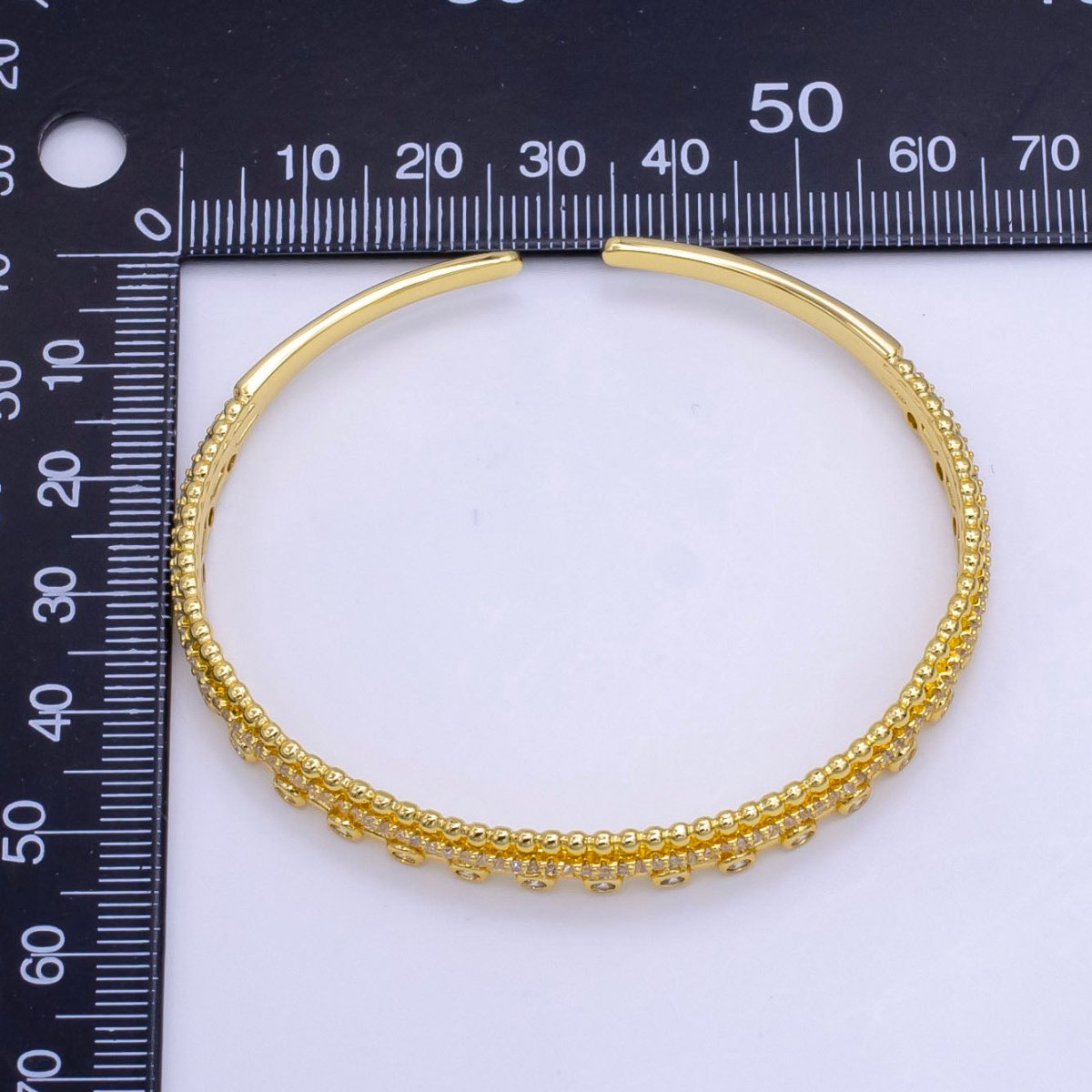 16K Gold Filled Triple Band Bubble CZ Micro Paved Cuff Bracelet | WA-2509 - DLUXCA