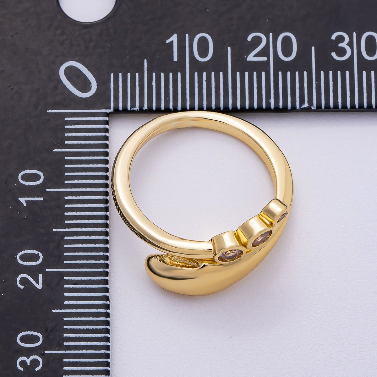 16K Gold Filled Triple CZ Dotted Round Dome Wrap Ring | Rings - 00065 - DLUXCA