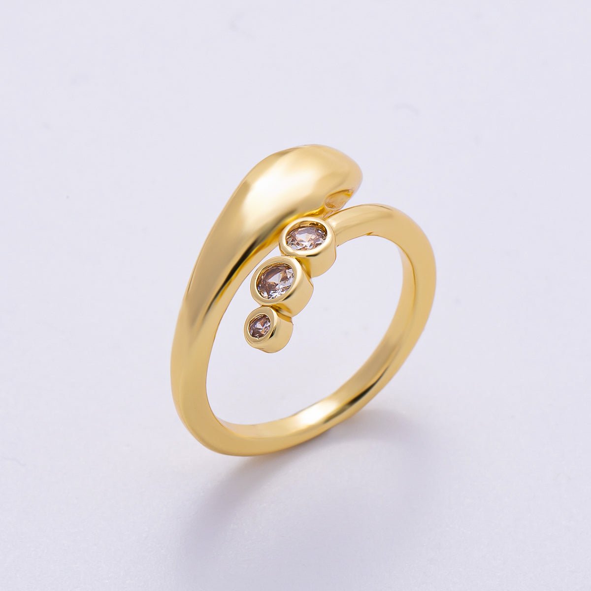 16K Gold Filled Triple CZ Dotted Round Dome Wrap Ring | Rings - 00065 - DLUXCA