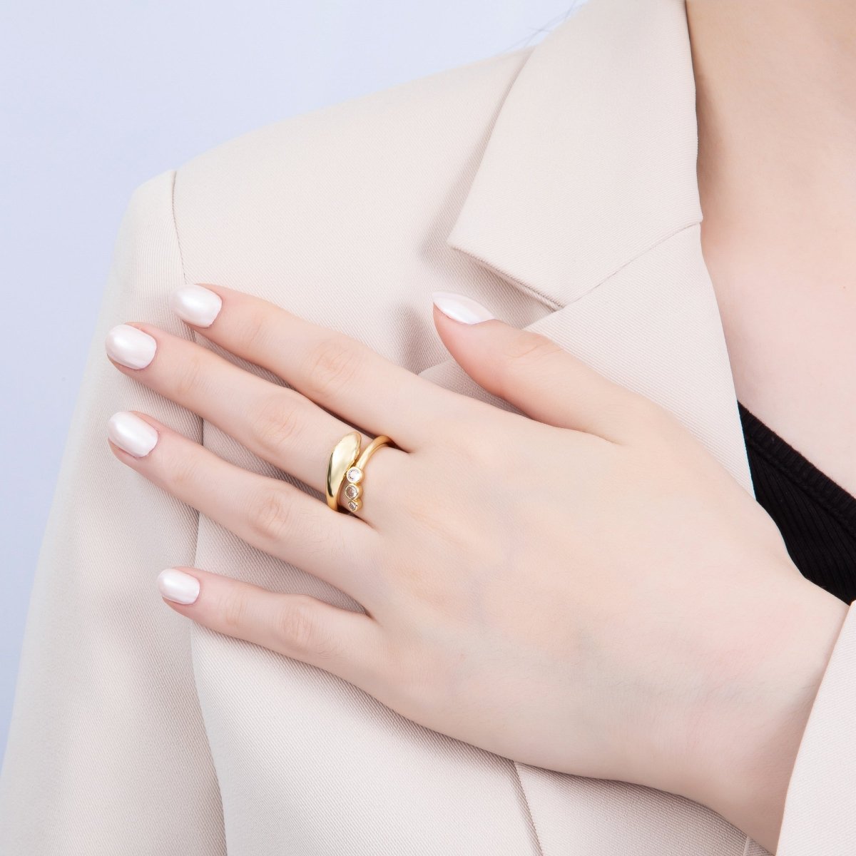 16K Gold Filled Triple CZ Dotted Round Dome Wrap Ring | Rings - 00065 - DLUXCA