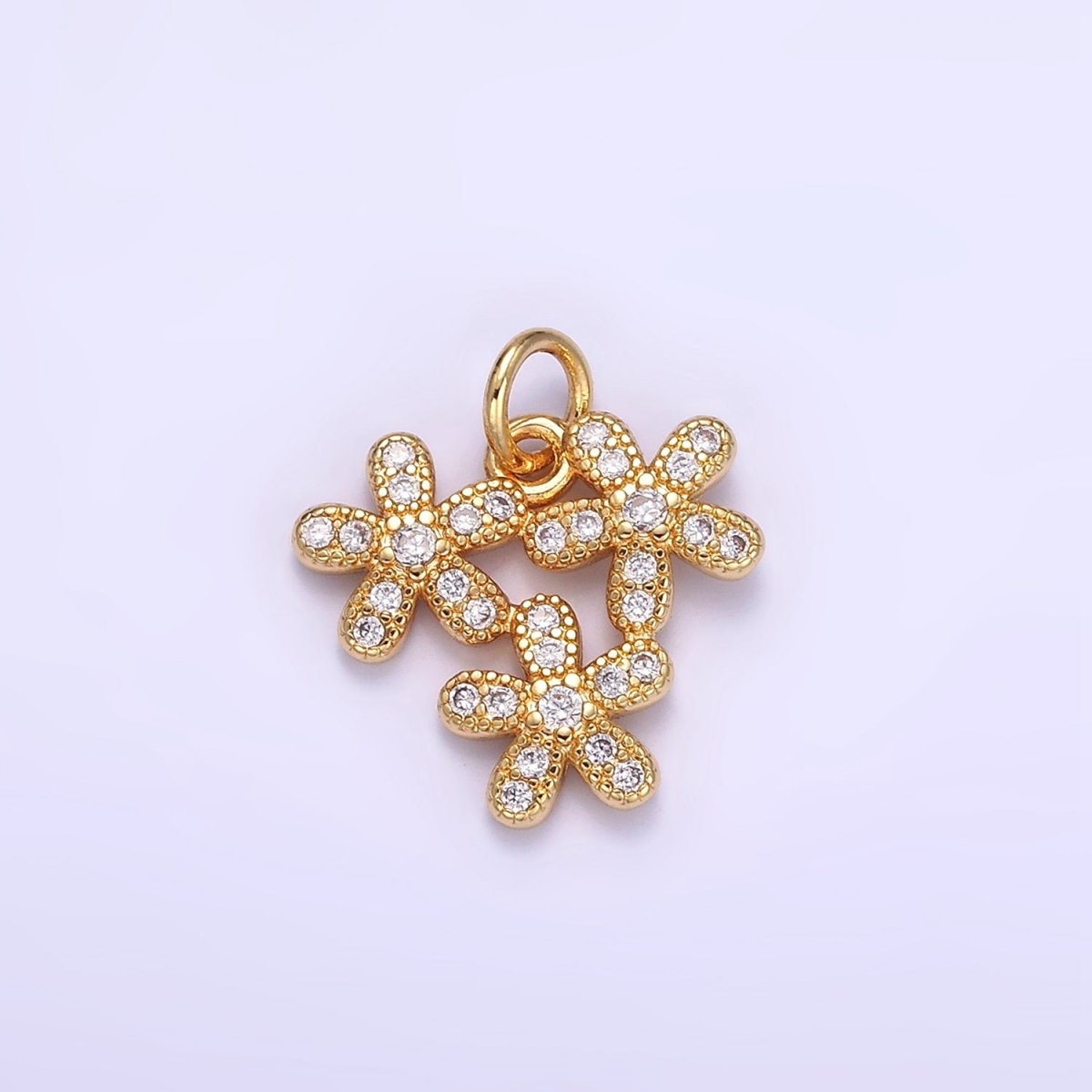 16K Gold Filled Triple Flower Micro Paved CZ Charm | C298 - DLUXCA