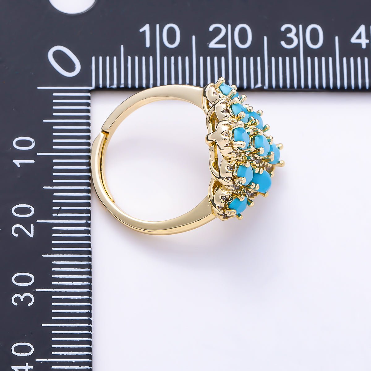 16K Gold Filled Turquoise Cluster Oval Micro Paved CZ Adjustable Ring | Rings-00372 - DLUXCA