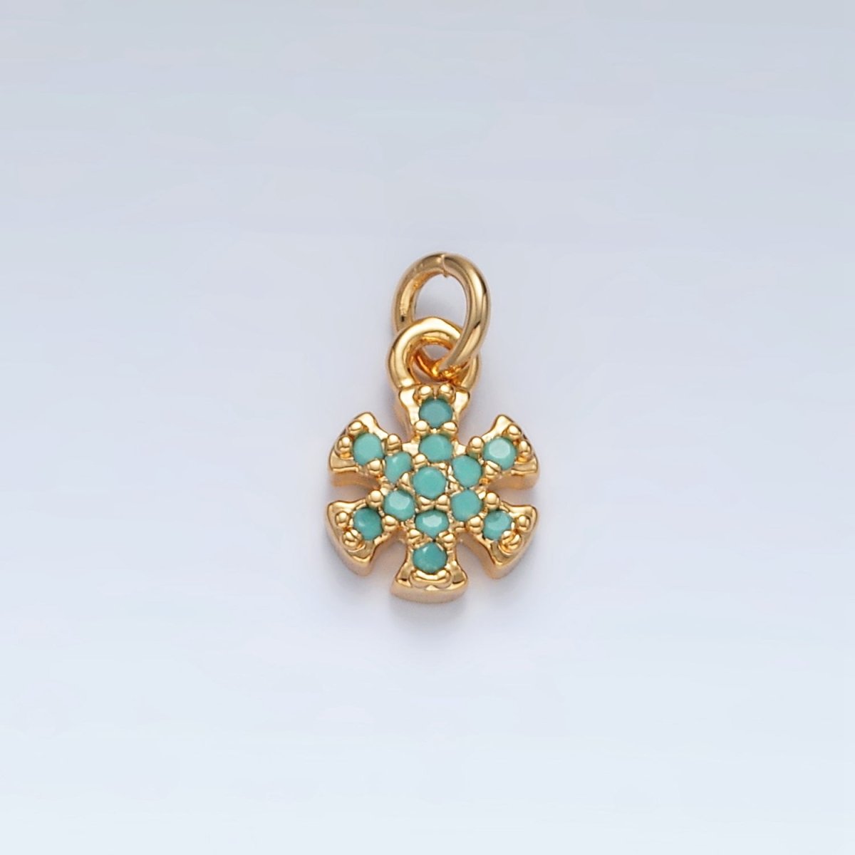 16K Gold Filled Turquoise CZ Flower Snowdrop Mini Charm | AG932 - DLUXCA