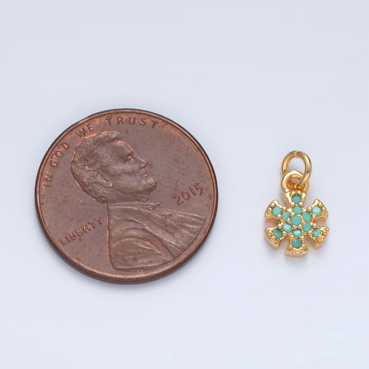 16K Gold Filled Turquoise CZ Flower Snowdrop Mini Charm | AG932 - DLUXCA