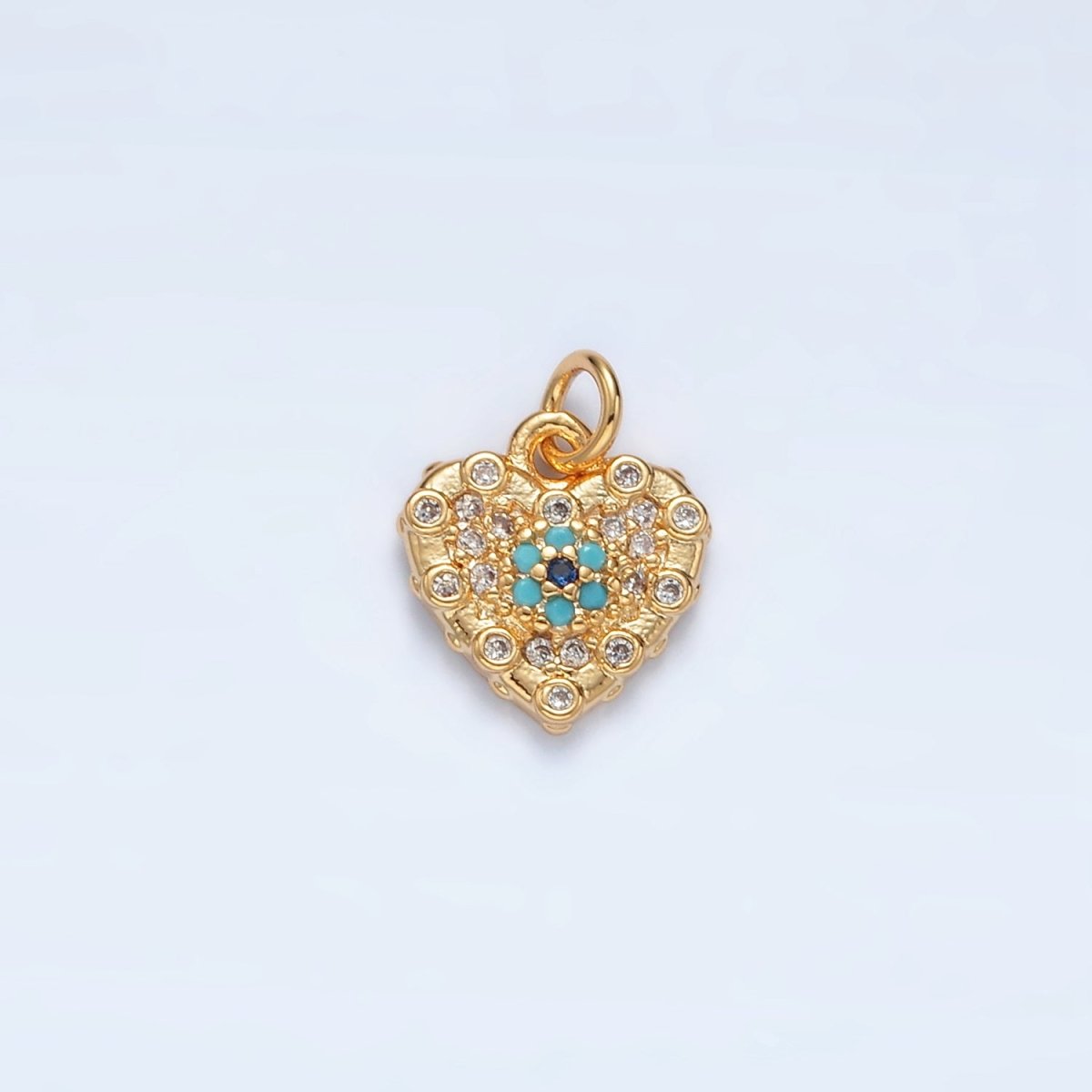 16K Gold Filled Turquoise CZ Micro Paved Heart Mini Charm | AG931 - DLUXCA