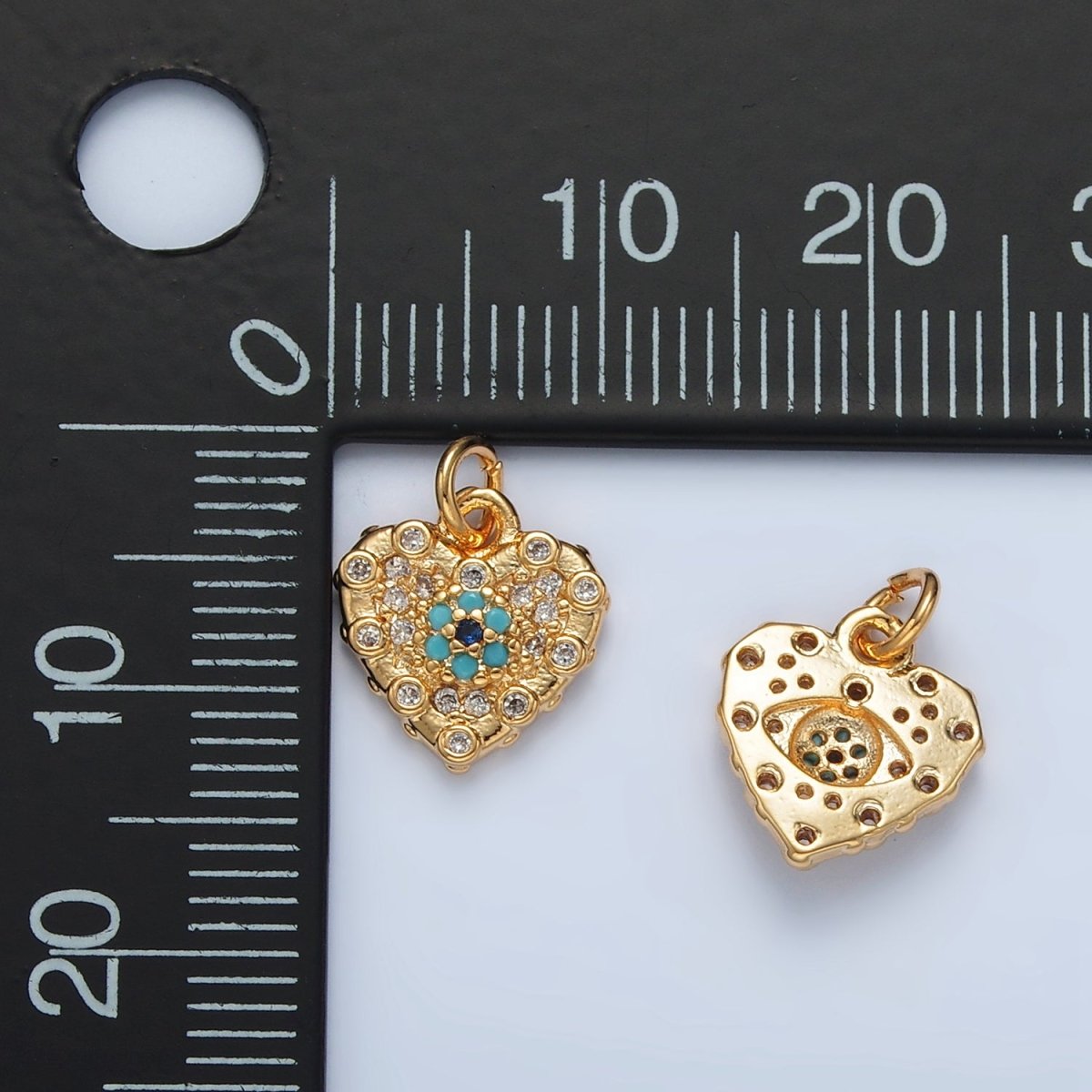 16K Gold Filled Turquoise CZ Micro Paved Heart Mini Charm | AG931 - DLUXCA