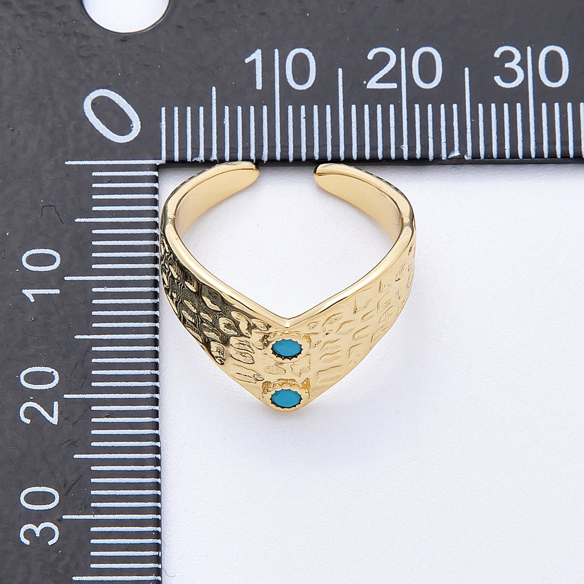 16K Gold Filled Turquoise Dotted Hammered Chevron Ring | Rings - 00029 - DLUXCA