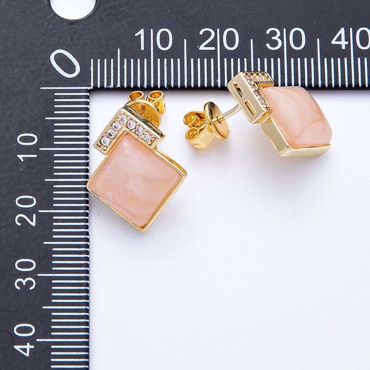16K Gold Filled Turquoise, Pink Quartz, Lapis Lazuli Gemstone Micro Paved CZ Rhombus Studs | Earrings - 00201 ~ Earrings - 00203 - DLUXCA