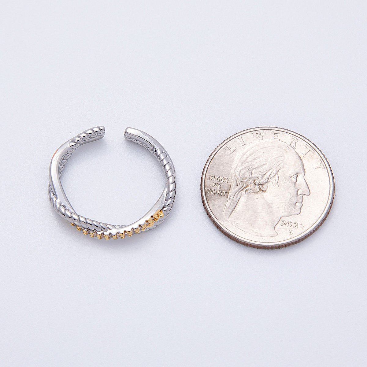 16K Gold Filled Twisted Micro Paved CZ Mixed Metal Ring in Gold & SIlver | Rings - 00003 Rings - 00004 - DLUXCA