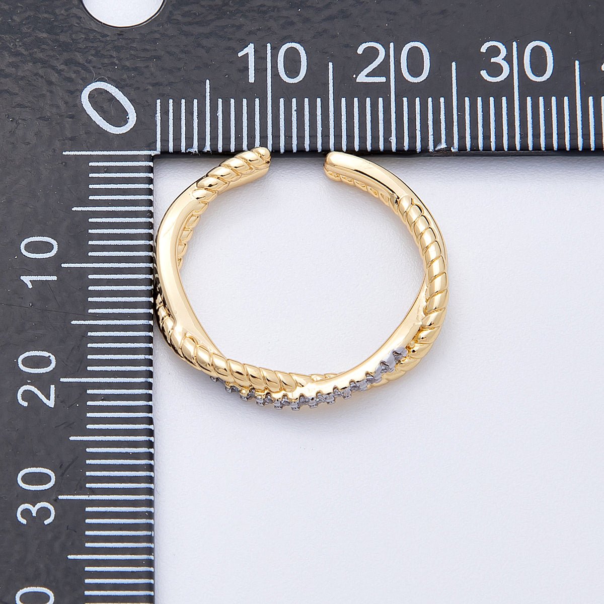16K Gold Filled Twisted Micro Paved CZ Mixed Metal Ring | Rings - 00003 Rings - 00004 - DLUXCA