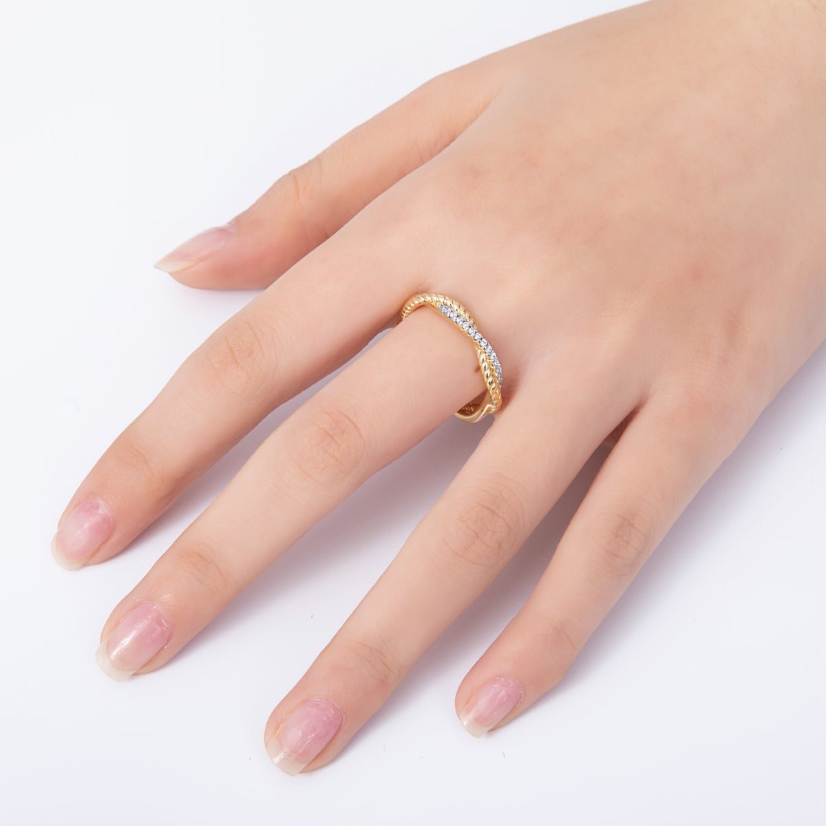 16K Gold Filled Twisted Micro Paved CZ Mixed Metal Ring | Rings - 00003 Rings - 00004 - DLUXCA