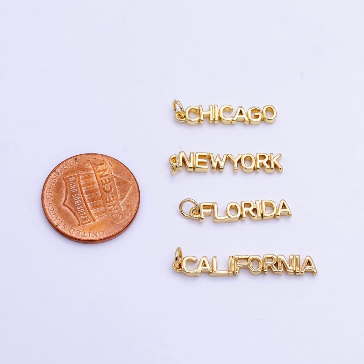 16K Gold Filled USA City States Script Tag Charm in Gold & Silver | D814 - D817 - DLUXCA