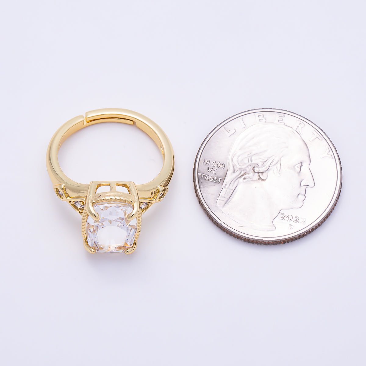 16K Gold Filled Vintage Cushion-Cut CZ Solitaire Ring Adjustable Ring | Rings-00354 - DLUXCA