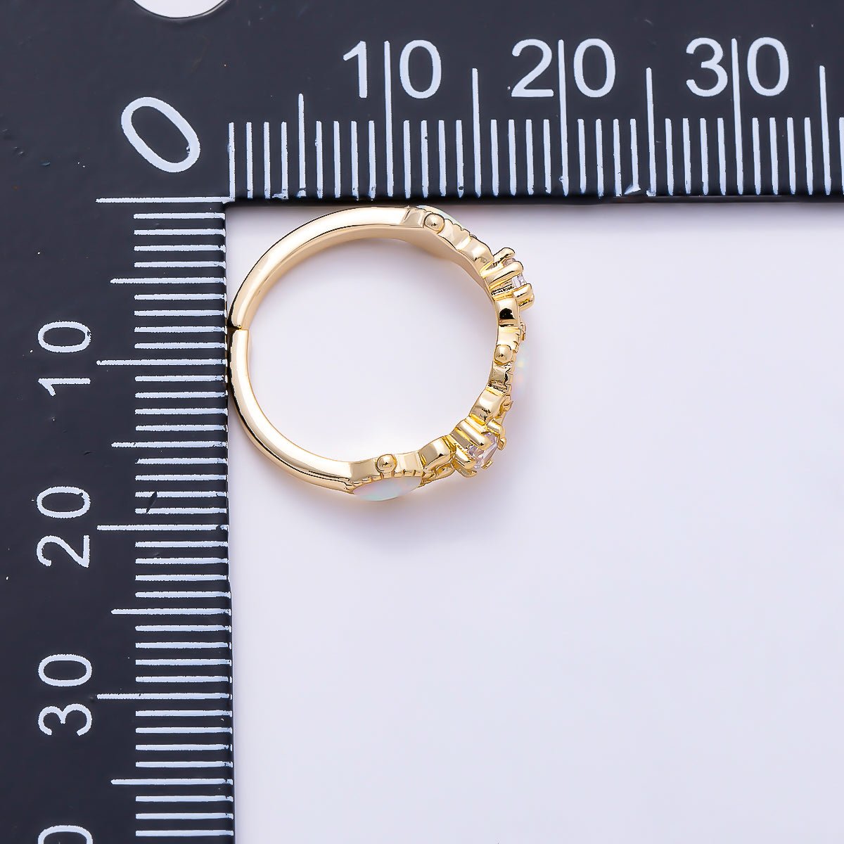 16K Gold Filled Vintage Marquise White Opal & Round Clear CZ Adjustable Pinky Ring | Rings-00381 - DLUXCA