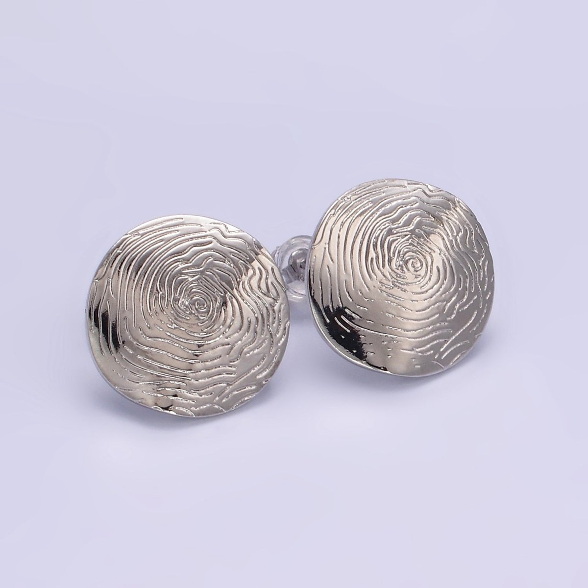 16K Gold Filled Wavy - Lined Textured Round Stud Earrings in Gold & Silver | Z822 Z823 - DLUXCA