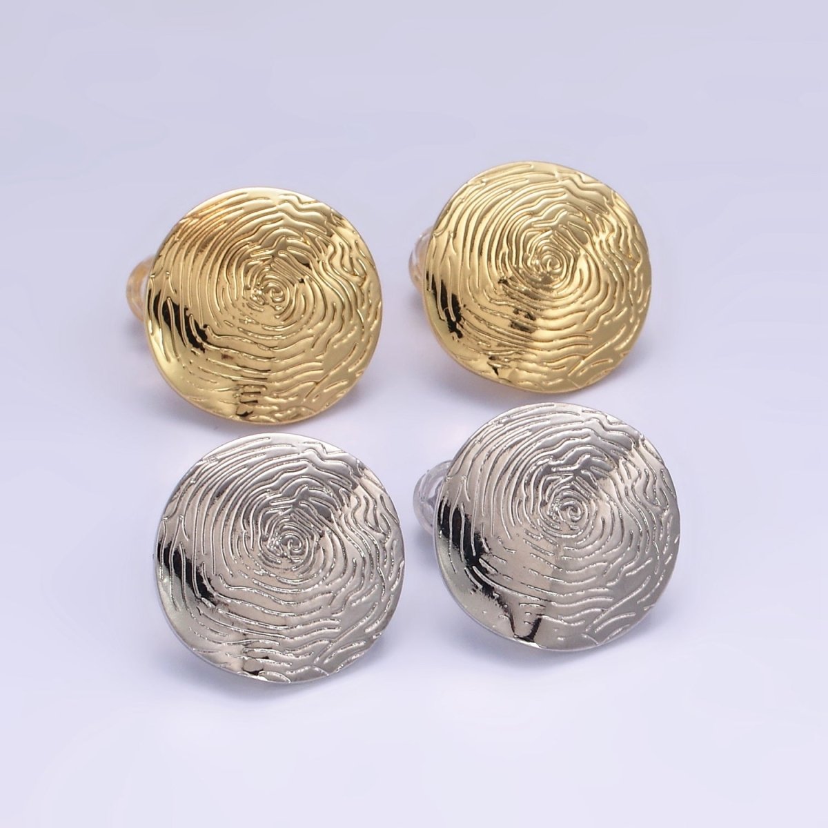 16K Gold Filled Wavy - Lined Textured Round Stud Earrings in Gold & Silver | Z822 Z823 - DLUXCA