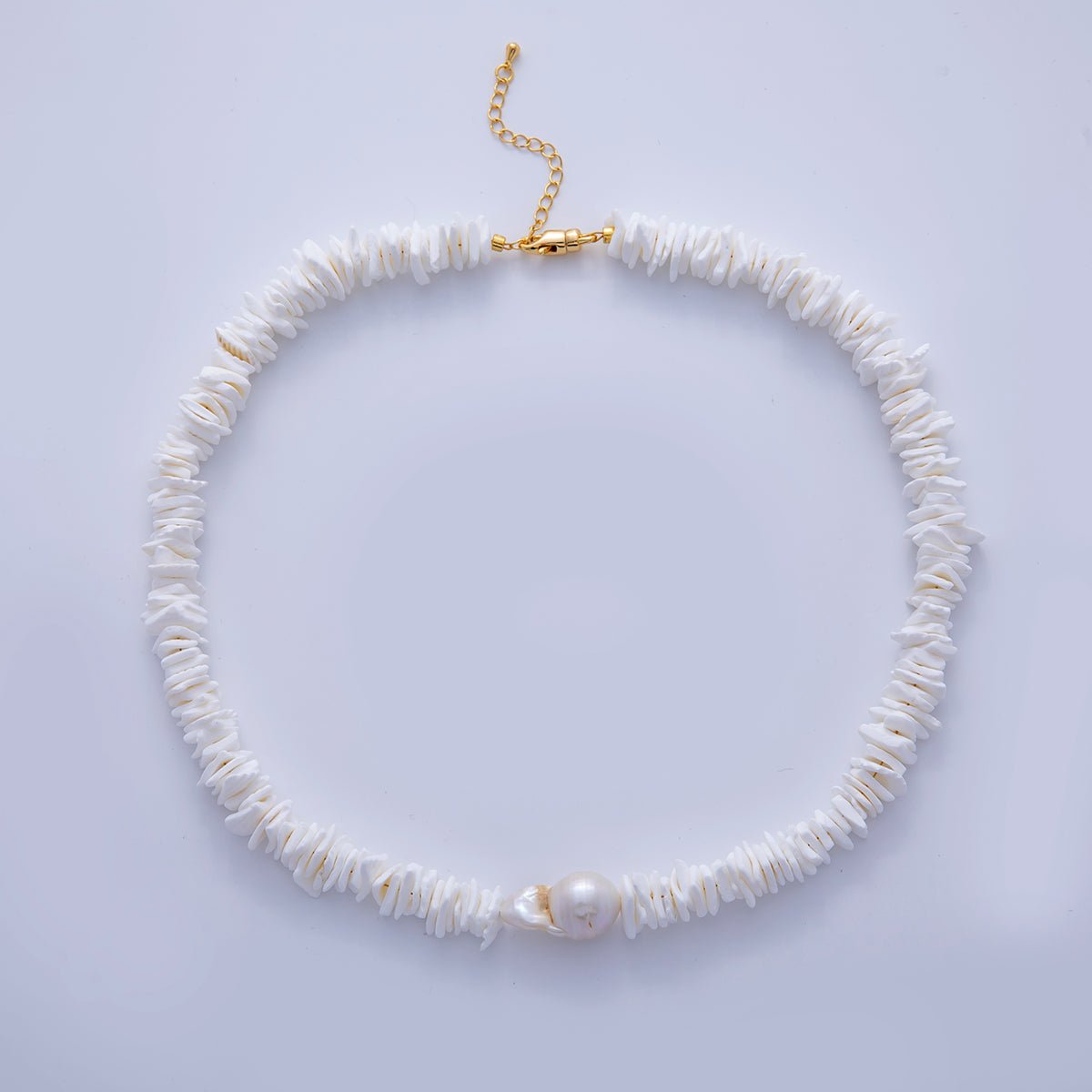 16K Gold Filled White Baroque Freshwater Pearl Puka Shell 17 Inch Necklace | WA - 3180 - DLUXCA