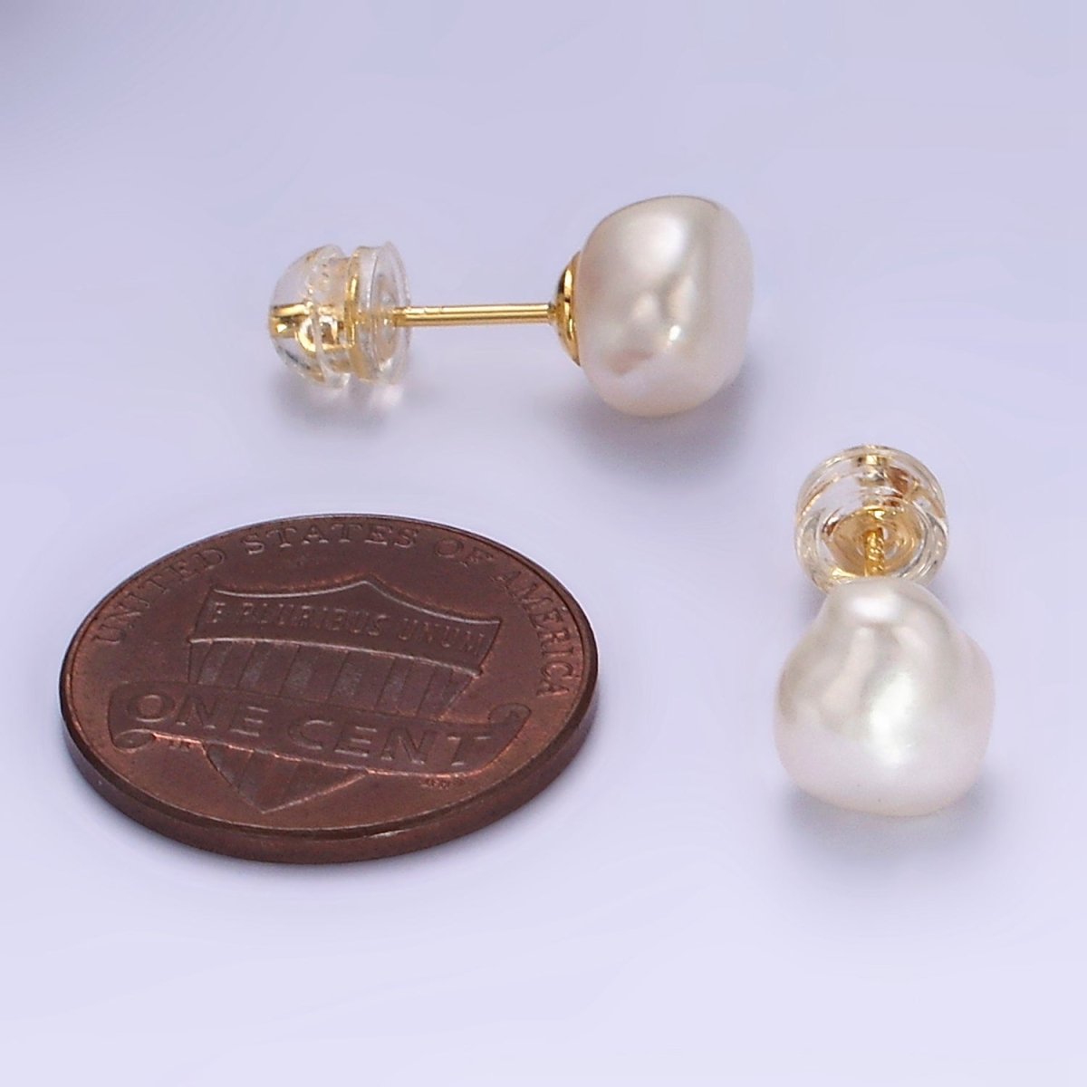 16K Gold Filled White Baroque Freshwater Pearl Stud Earrings | AB1193 - DLUXCA