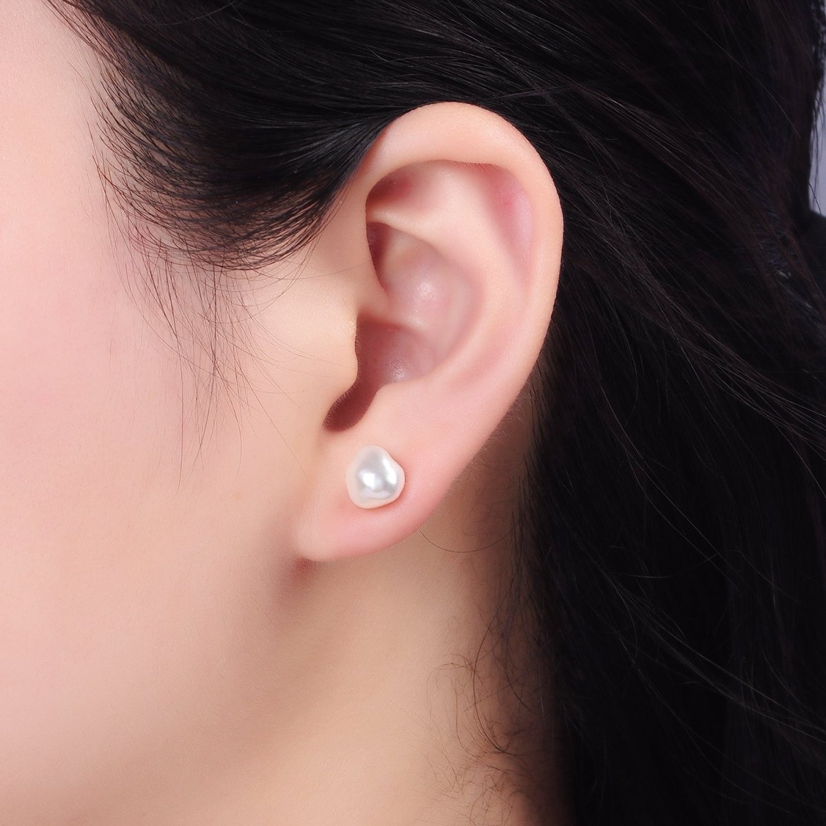 16K Gold Filled White Baroque Freshwater Pearl Stud Earrings | AB1193 - DLUXCA