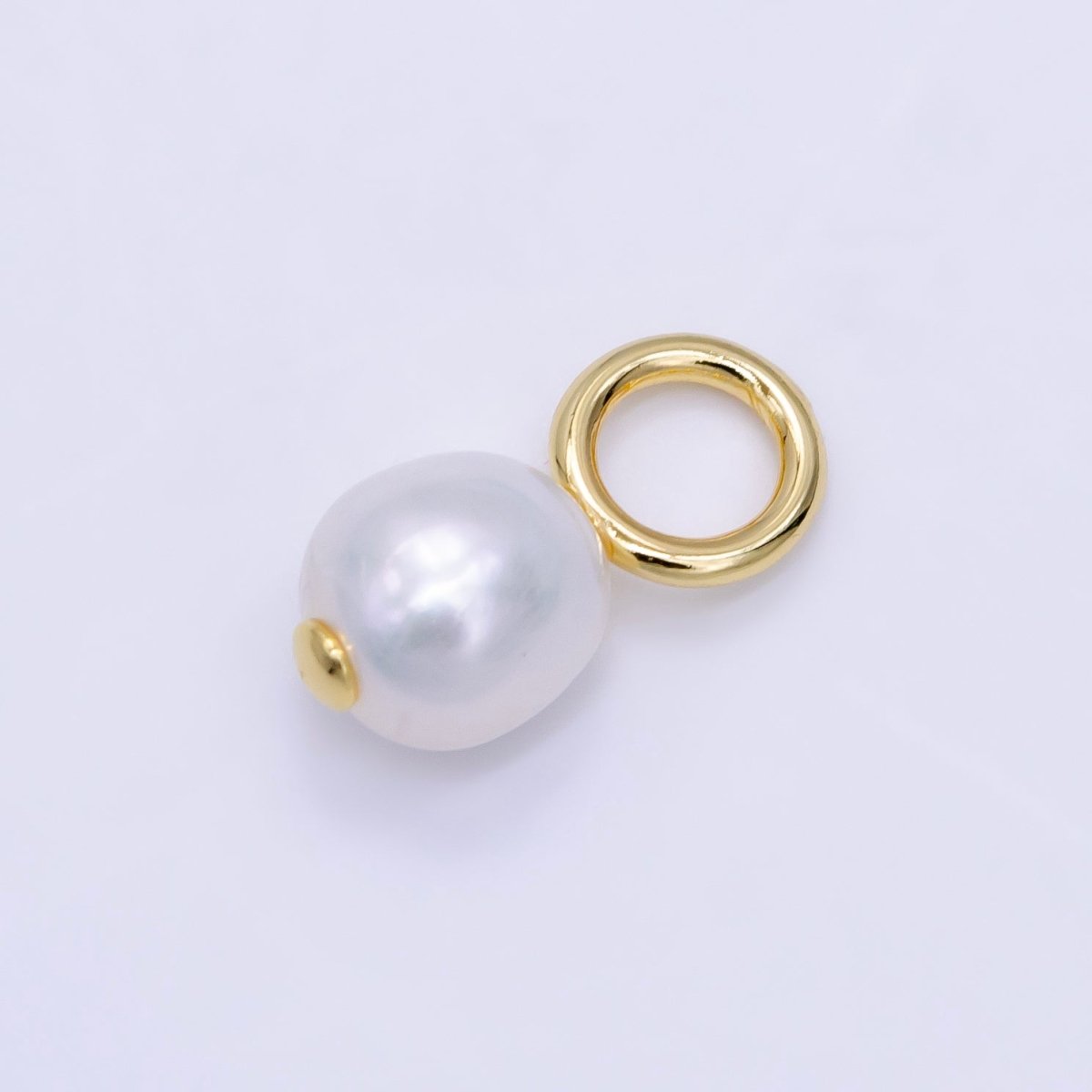 16K Gold Filled White Freshwater Pearl Button Drop Pendant | P1598 - DLUXCA