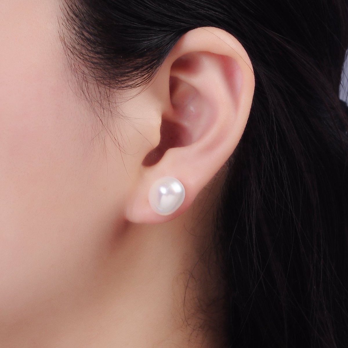 16K Gold Filled White Freshwater Pearl Button Stud Earrings | AB1194 - DLUXCA