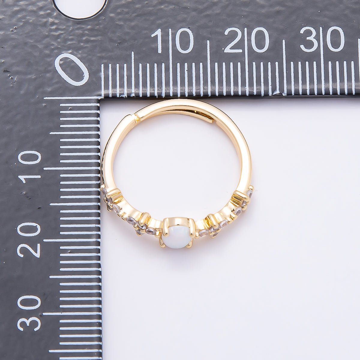 16K Gold Filled White Opal Clear CZ Flower Leaf Adjustable Ring | Rings-00139 - DLUXCA