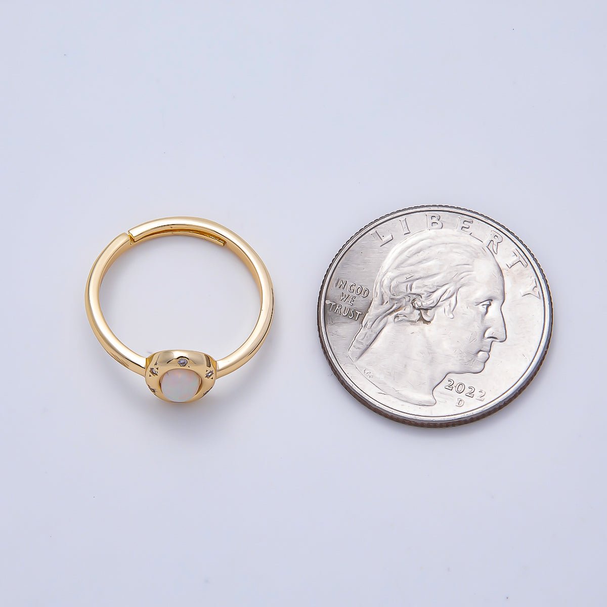 16K Gold Filled White Opal CZ Dotted Oval Bezel Solitaire Ring | Rings-00142 - DLUXCA
