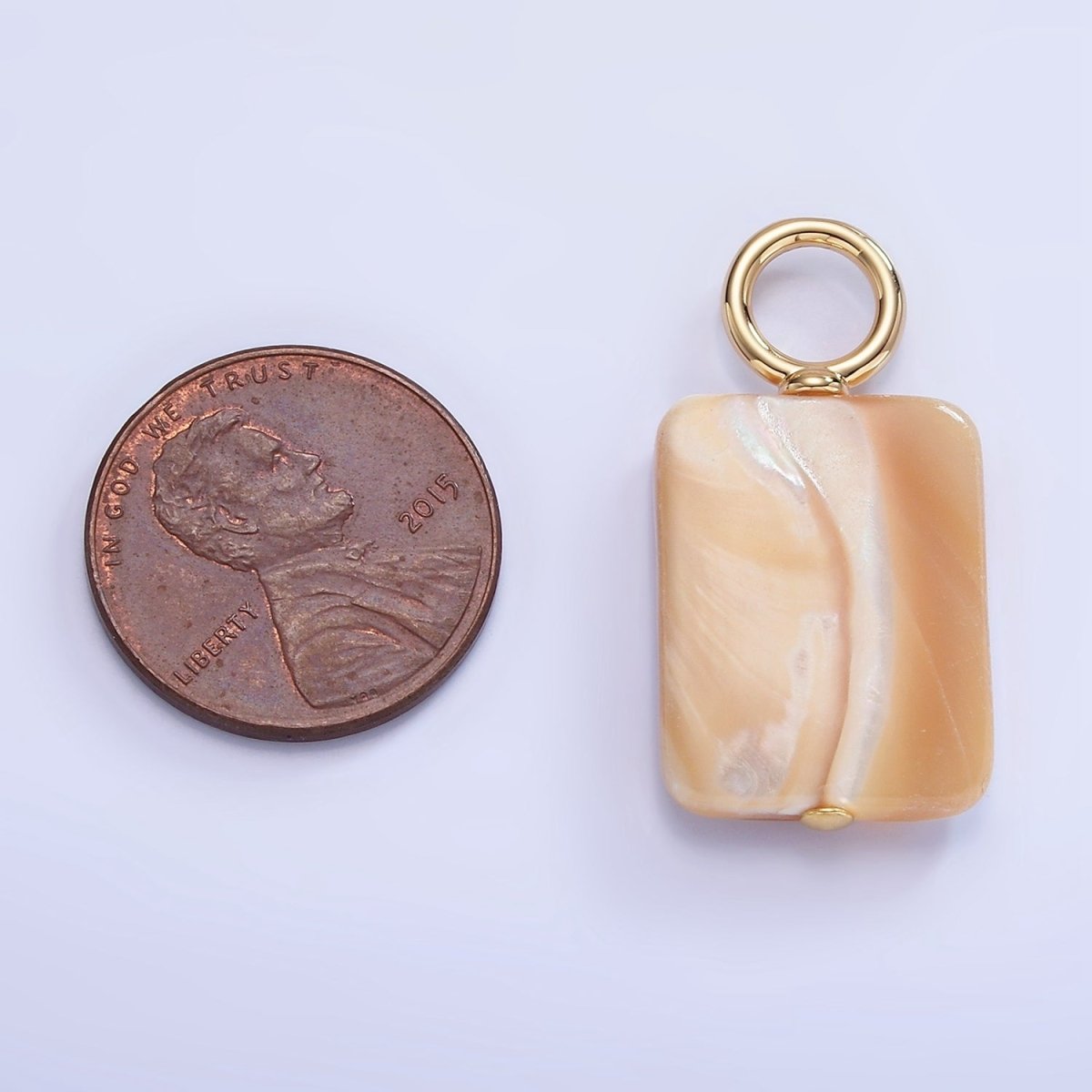 16K Gold Filled White Peach Rectangle Shell Pearl Drop Pendant | P1754 - DLUXCA
