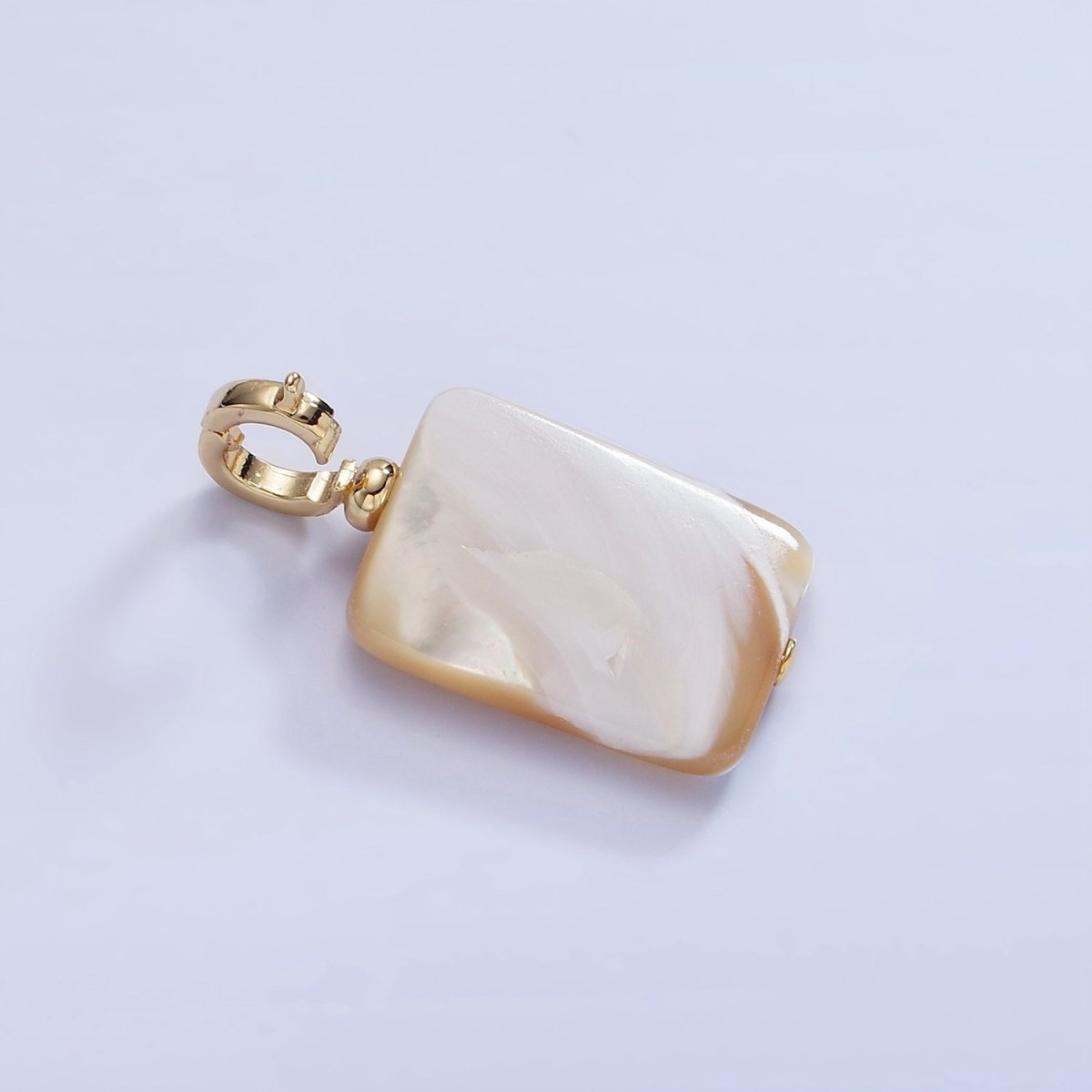 16K Gold Filled White Peach Shell Pearl Rectangular Drop Latch Bail Pendant | P1597 - DLUXCA