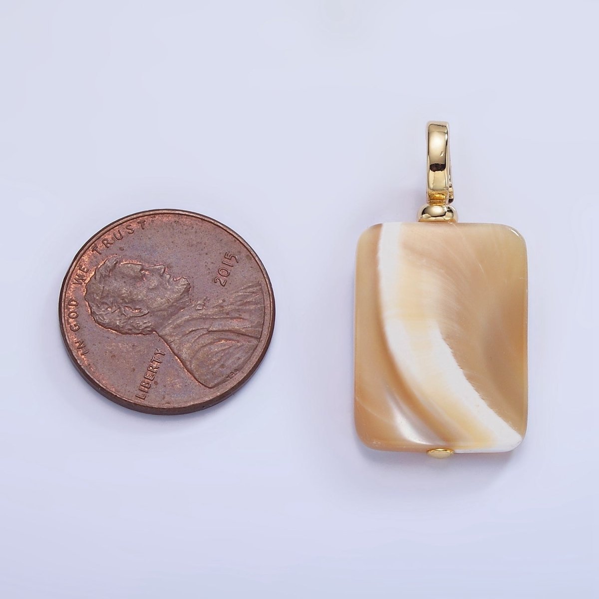 16K Gold Filled White Peach Shell Pearl Rectangular Drop Latch Bail Pendant | P1597 - DLUXCA