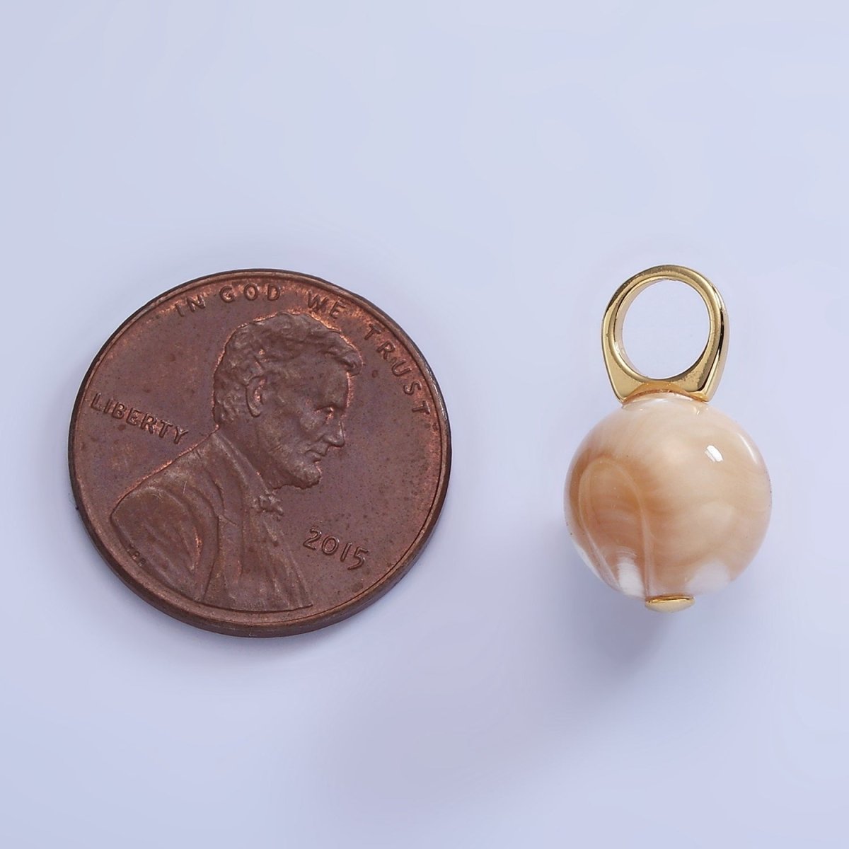 16K Gold Filled White Peach Shell Pearl Round Drop Pendant | P1752 - DLUXCA