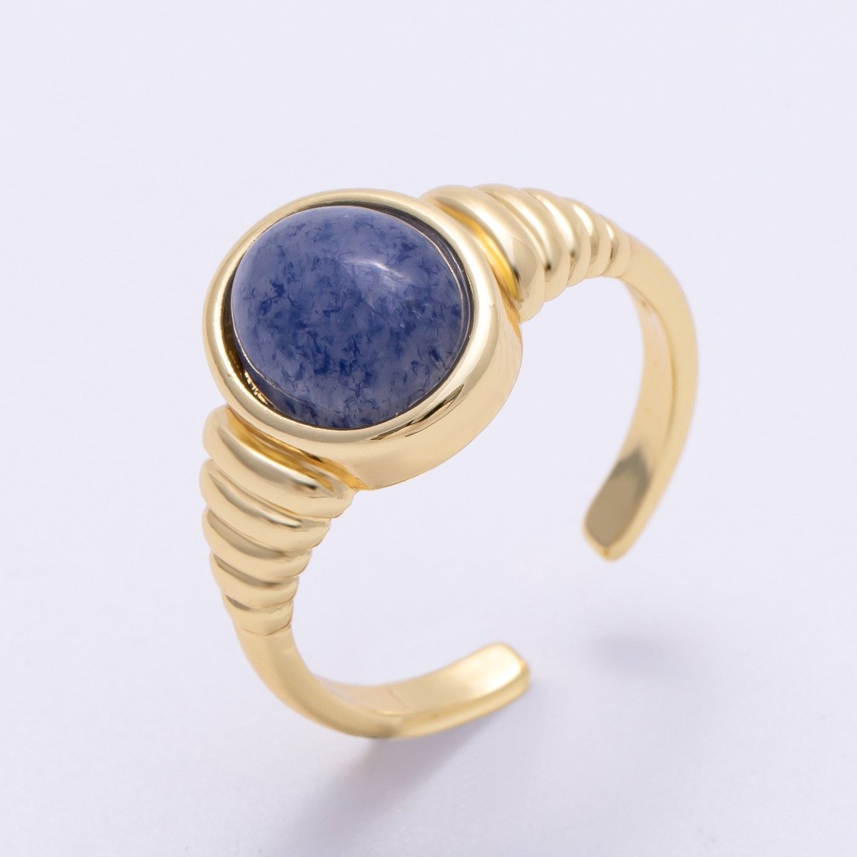 16K Gold Filled White Quartz, Kyanite, Carnelian Cabochon Gemstone Croissant Ring | RINGS - 00080 - RINGS - 00082 - DLUXCA