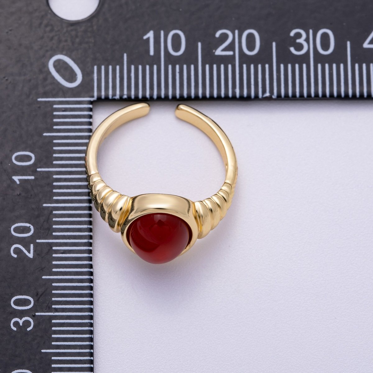 16K Gold Filled White Quartz, Kyanite, Carnelian Cabochon Gemstone Croissant Ring | RINGS - 00080 - RINGS - 00082 - DLUXCA
