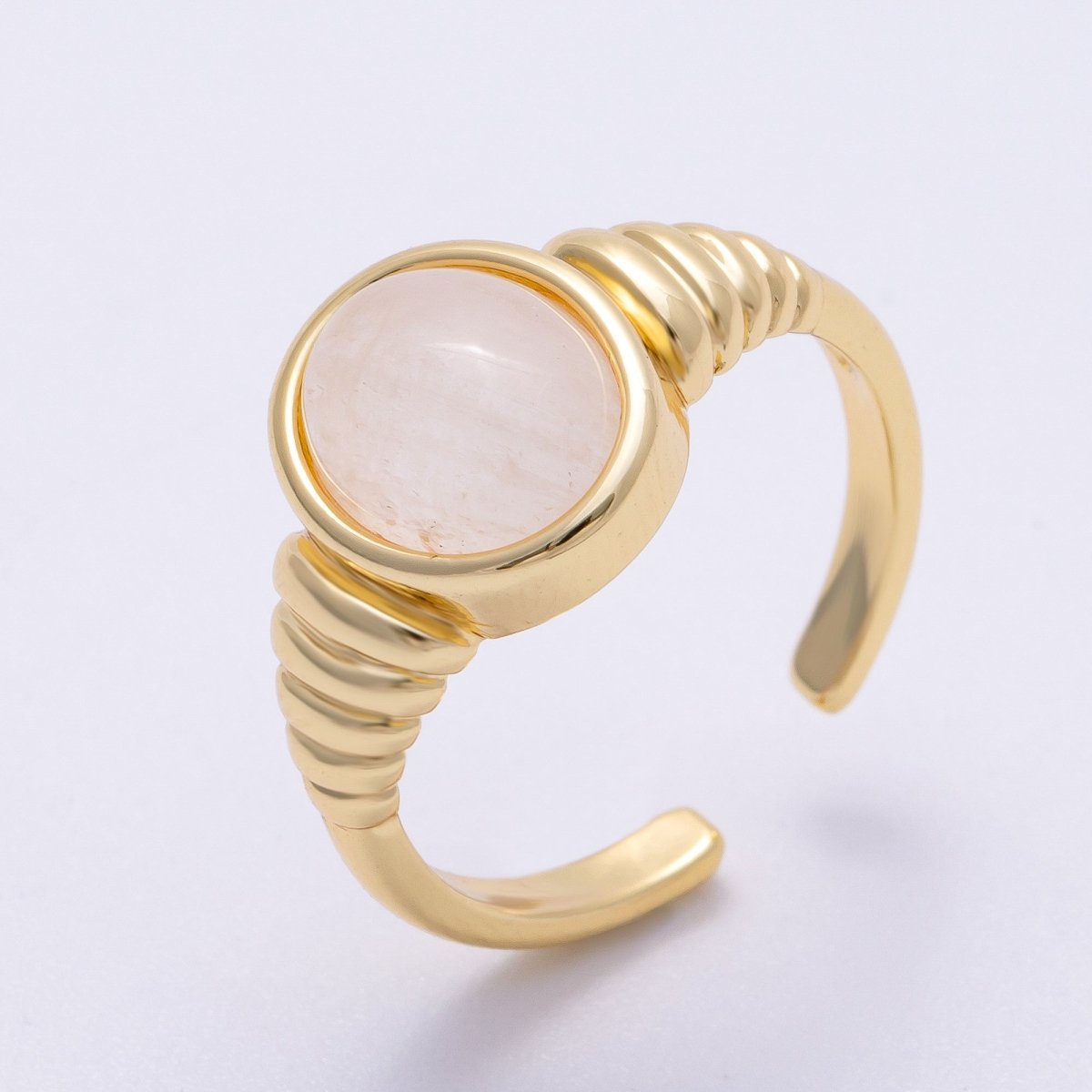 16K Gold Filled White Quartz, Kyanite, Carnelian Cabochon Gemstone Croissant Ring | RINGS - 00080 - RINGS - 00082 - DLUXCA